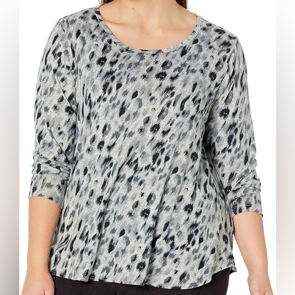 Karen Kane Black Gray Patterned Long Sleeve Top shirttail 0X animal print Womens